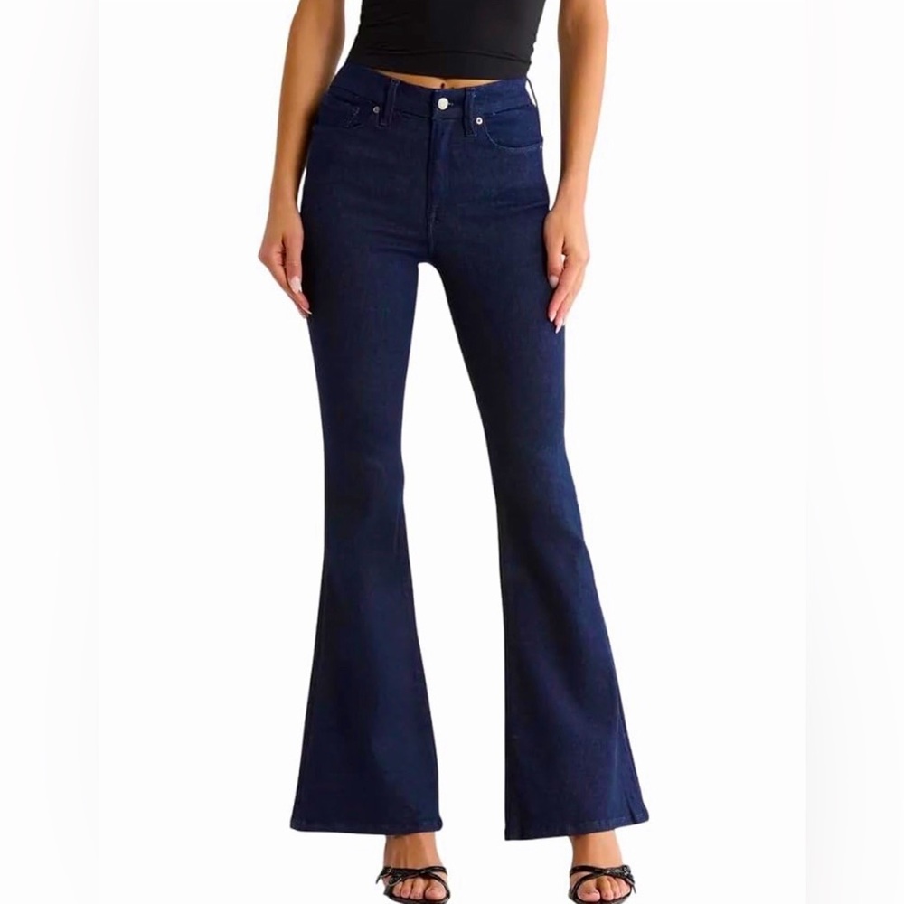NEW Good American Always Fits Good Flare Mid/High Rise Jeans Dark Indigo Sz 6-12